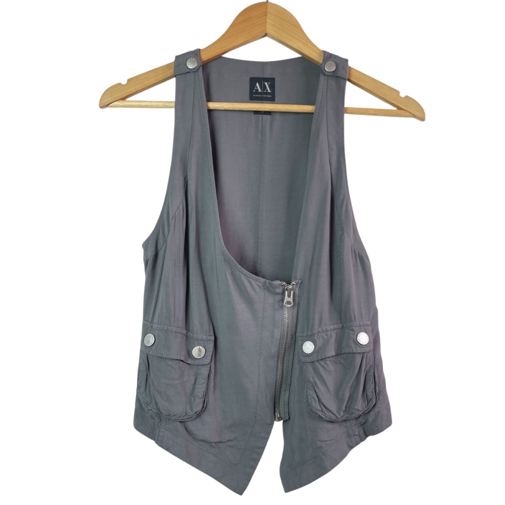 Armani Exchange Vintage Y2K Gray Front Zip Rayon Women's Vest Size Small